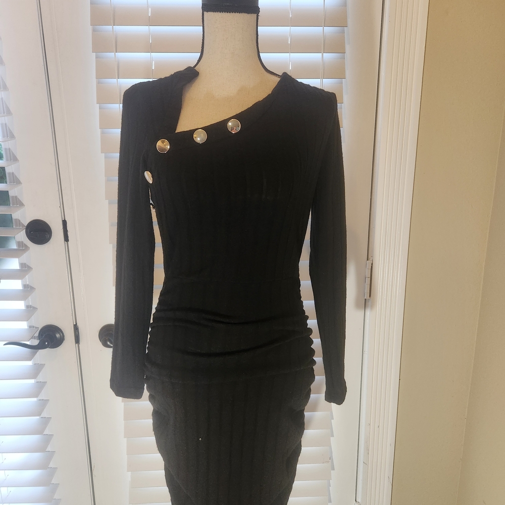 Elegant Black Dress with Button Detail